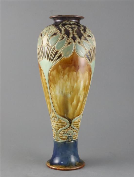 Francis C. Pope for Doulton Lambeth, a tall Art Nouveau baluster vase, c.1905, 39cm